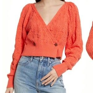 Free People Olive You Cardi Sweater Crop Lipgloss Coral M